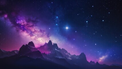 A breathtaking night landscape showcasing the Milky Way over a serene valley, painted in shades of purple and blue. Perfect for astronomy and nature lovers