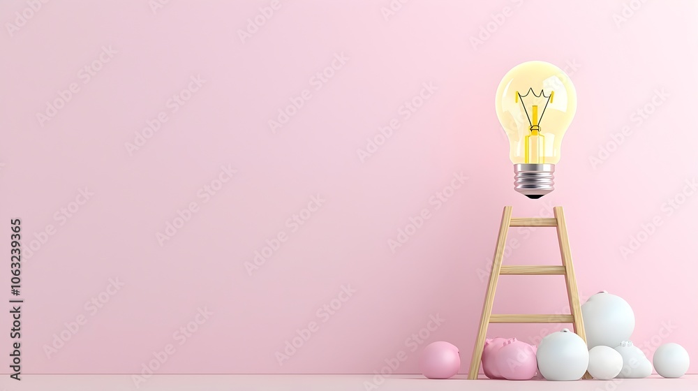 Poster a ladder leading to a glowing light bulb on top representing the journey of climbing towards innovat