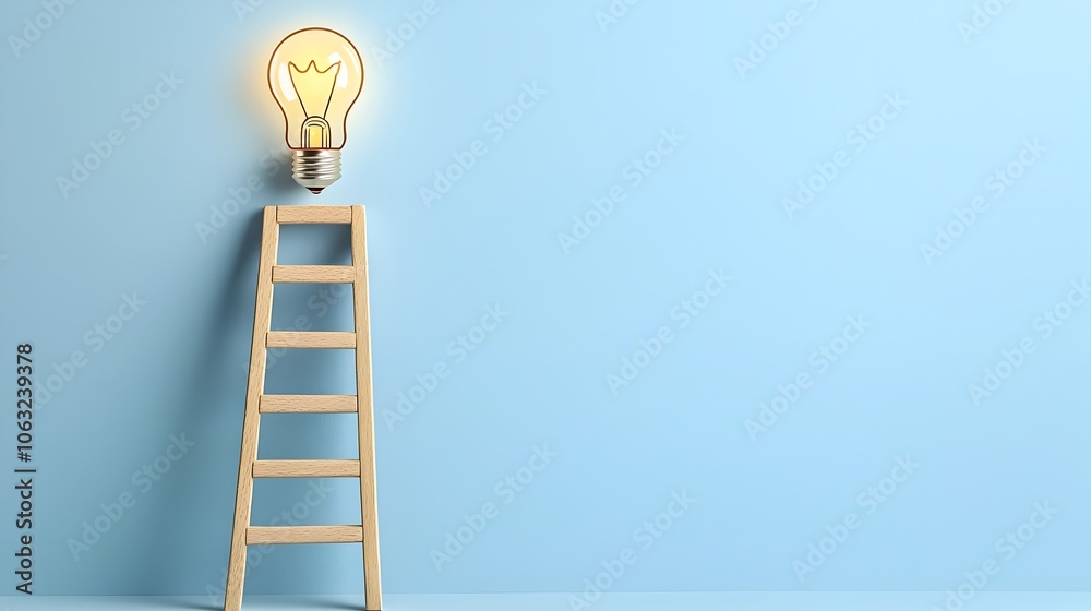 Poster a staircase or ladder leading up to a glowing light bulb representing the journey of climbing toward