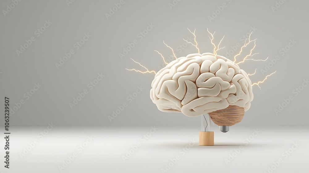 Poster Conceptual image of a brain with lightning bolts symbolizing the power of dynamic ideas breakthrough thinking and innovative solutions  The image represents the creative potential intellectual energy