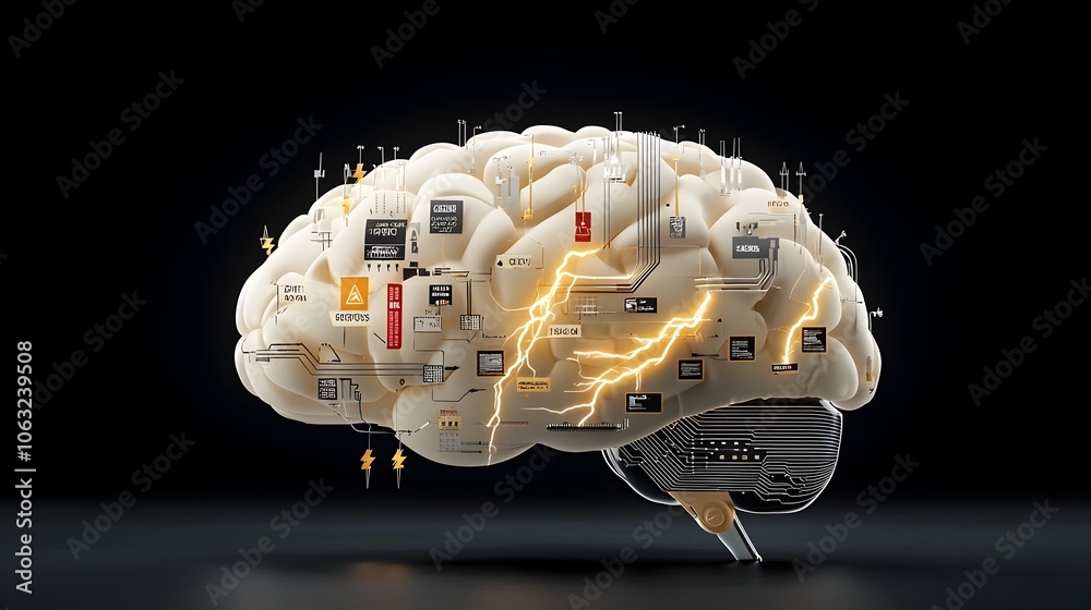 Fototapete a conceptual image depicting a brain surrounded by dynamic lightning bolts symbolizing the power of 