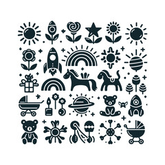 Whimsical Kids Icon Set Silhouettes vector illustration