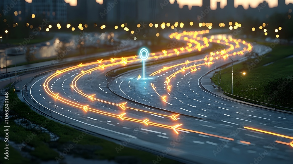 Poster Glowing arrows converging on a central target representing focused strategies and solutions for business growth technological innovation and goal oriented development