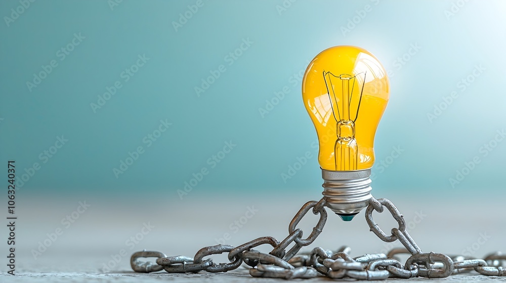 Fototapete Illuminated light bulb rising from broken chains symbolizing the power of creativity and the of new ideas innovation and transformation