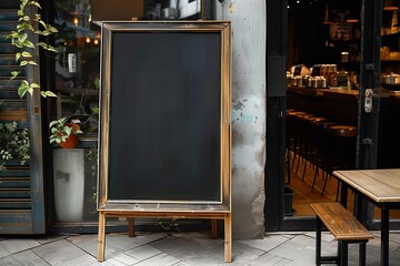 Blank board in front of a cafe