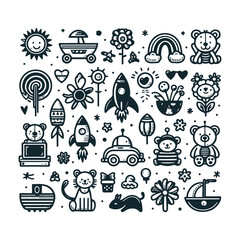 Whimsical Kids Icon Set Silhouettes vector illustration