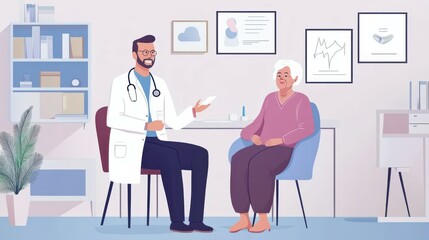 Happy, portrait and doctor with senior patient for healthcare consultation, communication or checkup. Wellness, professional and male medical worker with elderly woman for discussion in clinic