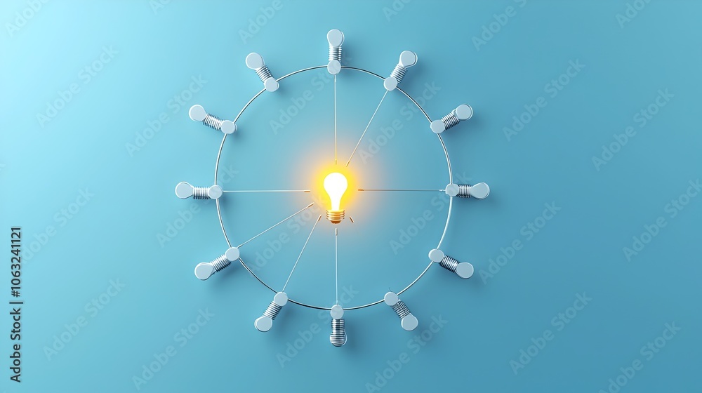 Poster Glowing node in a circular digital network symbolizing unique and innovative ideas creative solutions and visionary thinking for business success and growth
