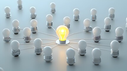 Glowing Node in Circular Network Symbolizing Unique Innovative Ideas  Abstract digital of connected nodes in a circular pattern with one node highlighted representing unique and innovative concepts