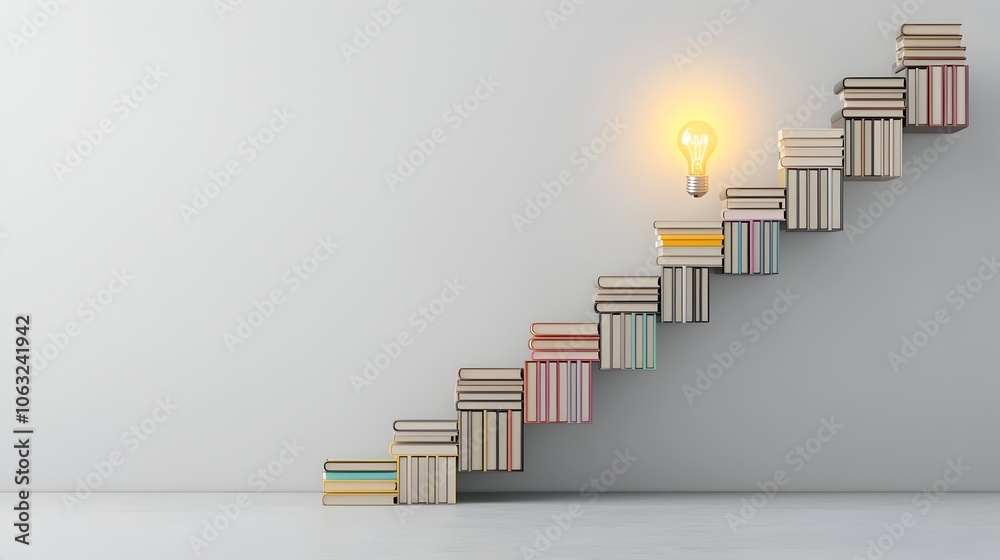 Leinwandbilder ascending the staircase of knowledge a spiral staircase made of books leading to a glowing light bul