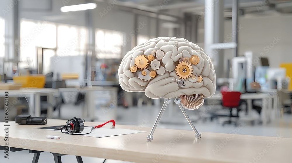 Aufkleber Brain with Gears Turning Representing Problem Solving and Mental Processes  Conceptual Image Showing the Mechanisms of Thinking Cognition and Intellectual Capabilities