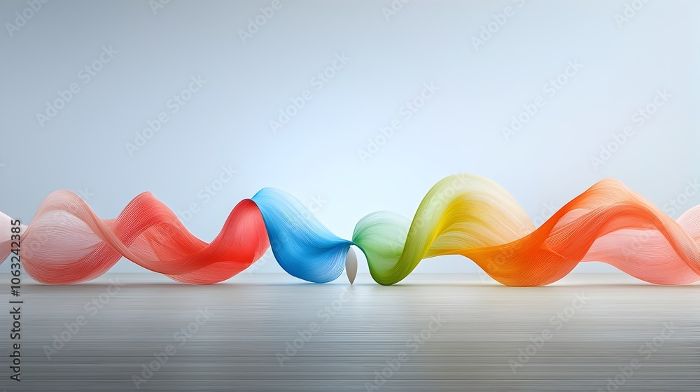 Poster Vibrant and dynamic abstract image depicting the convergence of colorful waves symbolizing the unity and creative potential of diverse elements coming together to form innovative solutions