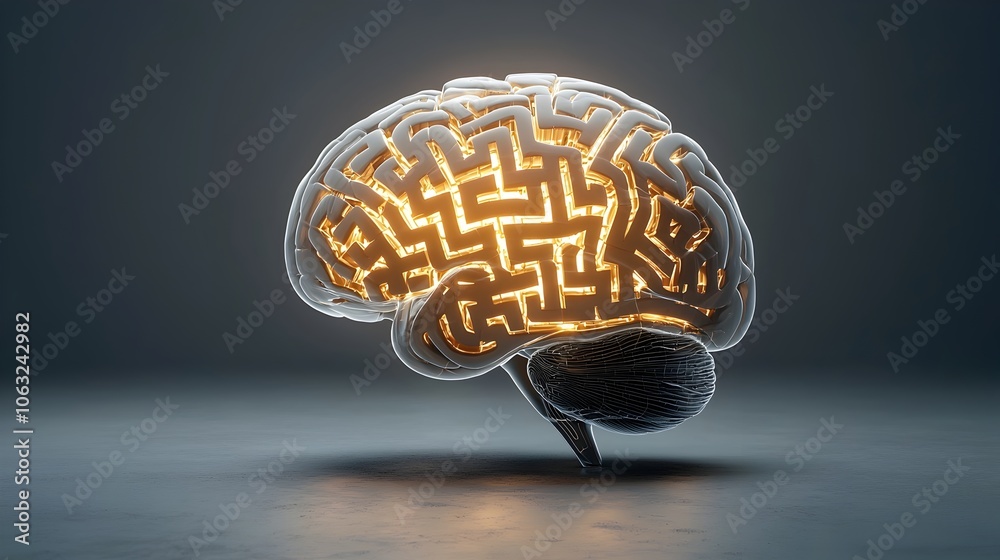 Poster Glowing Solution Path Illuminating a Maze Like Pattern within a Brain Representing the Creative and Analytical Processes of the Intelligent Mind