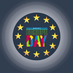 Happy Europe Day logo with circular stars and vibrant typography celebrating unity
