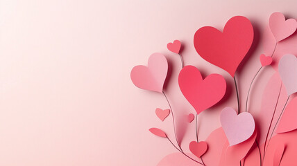Valentine's Day card in paper cut style with paper hearts and flowers with copy space for your message or text. Valentines Day background