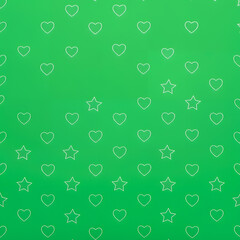 Hearts and Stars Pattern on Green Background