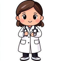 Fototapeta premium A cute, cartoon-style female doctor holding a stethoscope and watch.