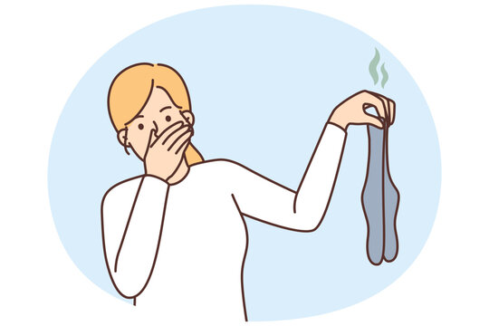 woman holding smelly socks, covering nose clip art preview