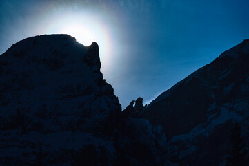 Julian Alps immersed in snow. Riofreddo Valley, wild and magical