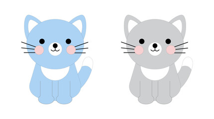 Cute cat isolated on a white background. Two little kitties. Vector illustration in flat style, colored icon.