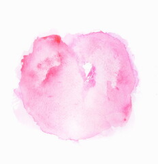 Watercolor texture background. Abstract pink  painting shape isolated on white backdrop. Template, card. Copy space