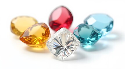 Colorful Gemstones on White Background