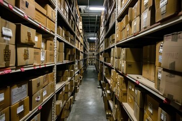 Fototapeta premium Cardboard boxes full of goods in a storage room waiting to be shipped