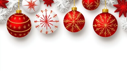 Festive Christmas ornaments and decorations on a white background.