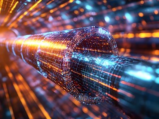 Glowing Digital Pipelines Traversing a Virtual Grid Symbolizing Global Trade and Resource Flow