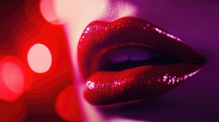 Obraz premium Close up of vibrant red lips with a shiny surface emphasizing allure and elegance