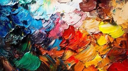 Fototapeta premium Vibrant Palette with Textured Oil Paints Symbolizing Creativity and Art Transformation