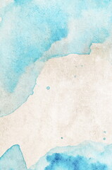 Watercolor texture background beige turquoise colors. Abstract Painting Template frame. Pantone trend color 2025 Lampet Shell and Cocoon.Copy space