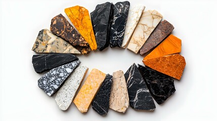 Marble Countertop Collection, a variety of elegant marble samples showcasing diverse colors and textures, ideal for interior design inspiration.