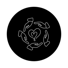 Circle of Hands with Heart Symbol – Collective Compassion and Community Support Icon