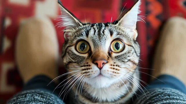 Cat looking at his owner