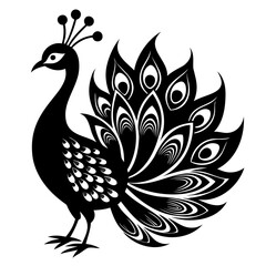 Peacock Bird black silhouette vector illustration isolated on a transparent background