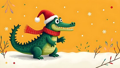 Cute Christmas Crocodile in Winter Wonderland digital art print