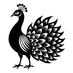 Fototapeta premium Peacock Bird black silhouette vector illustration isolated on a transparent background