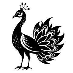 Peacock Bird black silhouette vector illustration isolated on a transparent background