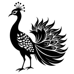 Peacock Bird black silhouette vector illustration isolated on a transparent background