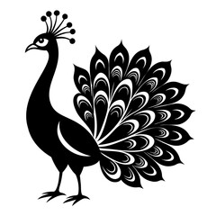 Peacock Bird black silhouette vector illustration isolated on a transparent background