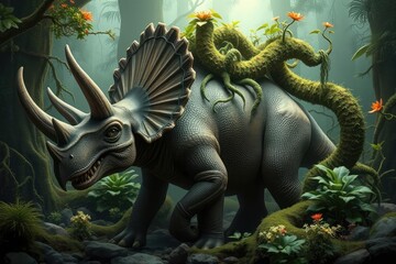 Triceratops in Prehistoric Jungle