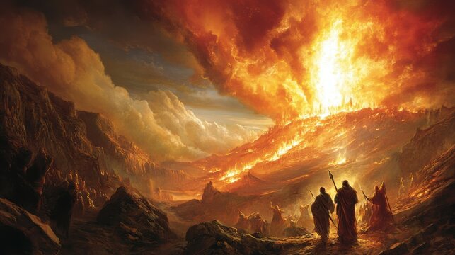dramatic scene of Elijah confronting the prophets of Baal on Mount Carmel, where fire from heaven shows God's supremacy,
