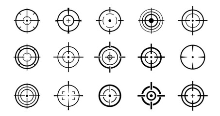 Target vector icon illustration. Set of target icon. Crosshairs icon set. Bullseye symbol collection.