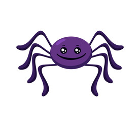 Lively little cartoon spider with a happy face, colorful body, and big kawaii eyes. Perfect for adding humor and friendliness to insect themed designs.