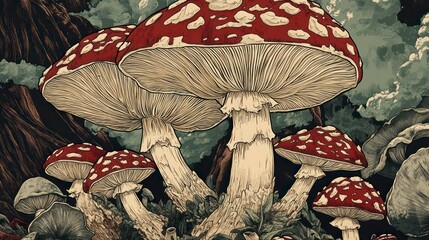 mushroom artistic illustration wallpaper with vibrant colors and magical atmosphere