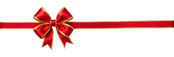 Fototapeta premium Red ribbon and bow with golden border for Christmas, Valentine, Anniversary, Birthday gift, present and decoration isolated on a transparent background