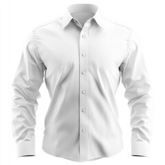 The white shirt is shown on the front with long sleeves and buttons down the center, a plain cotton material, a large collar with no creases or folds,generative ai