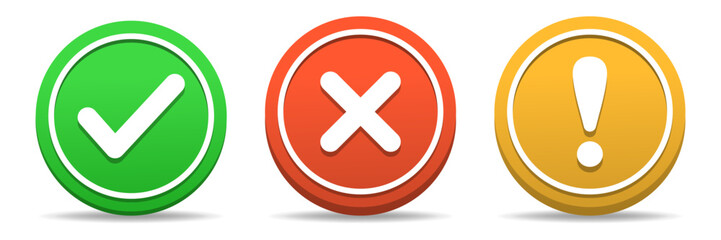 Obraz premium Check mark, cross, exclamation point icons. Vector