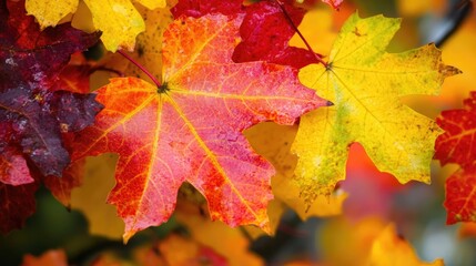 Close up of leaves showcasing vibrant autumn colors